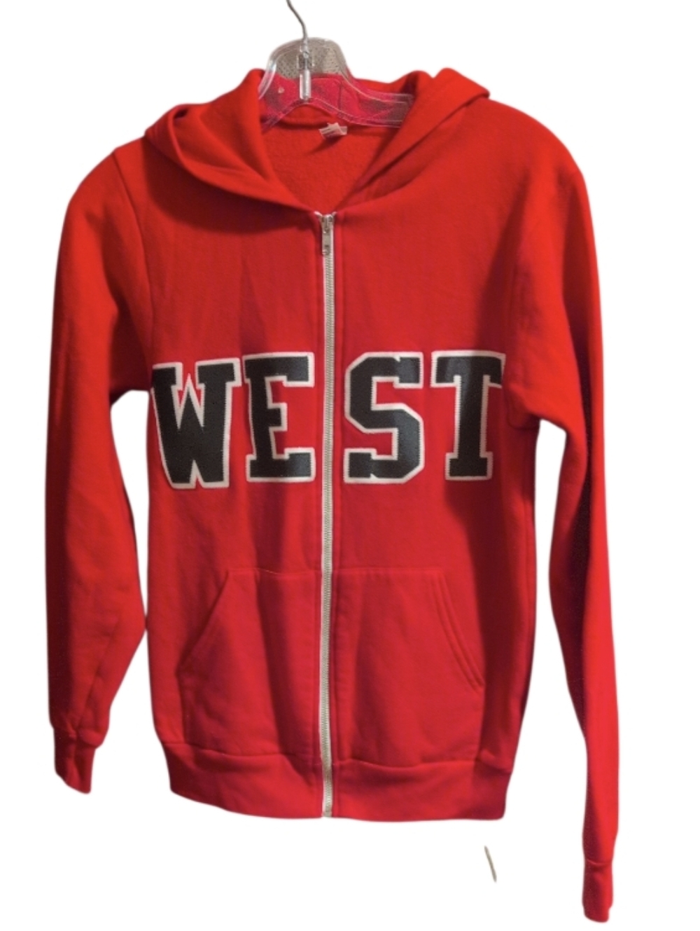 American Apparel F497 WEST Graphic Zip Hoodie Small Red Unisex Flex Fleece Made